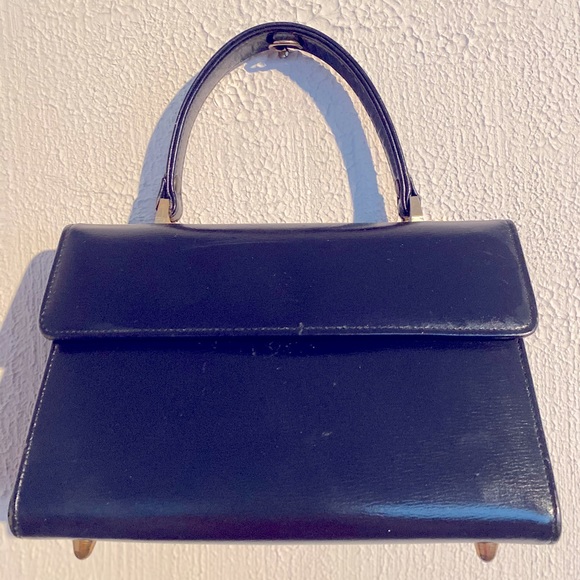 Vintage Mini Navy Leather Bag Lock closure - Picture 1 of 4